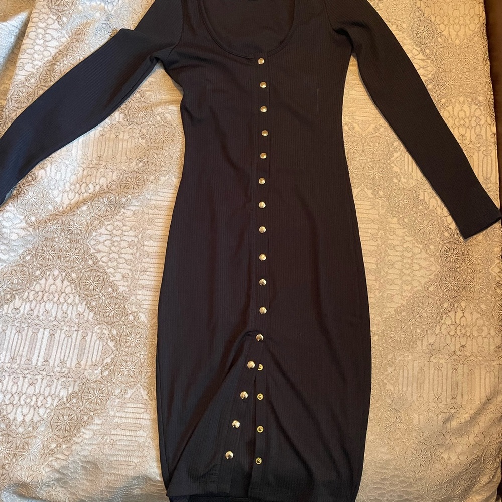 Forever 21 Black Long Sleeve Button Dress
